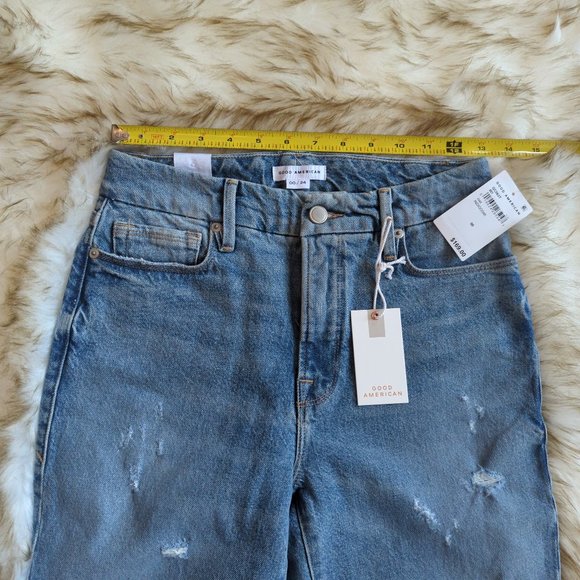 NWOT Good American Good Classic Distressed Straight Leg Jeans in Indigo 046 - Picture 6 of 12